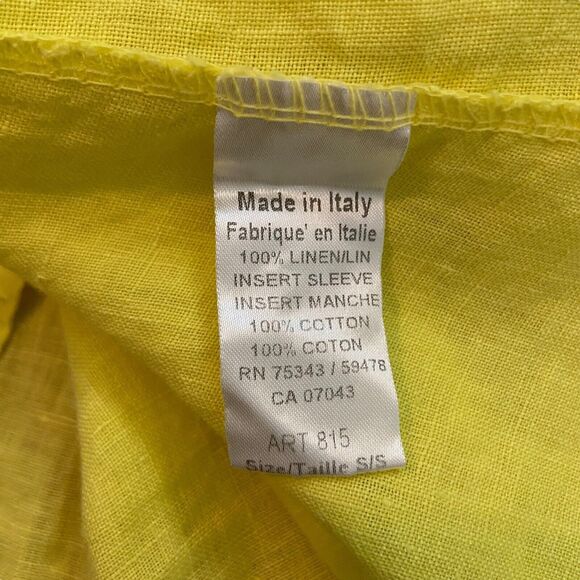 Terzo Millennio Yellow Linen Top Blouse Women Size S Open Shoulders Relaxed Fit - Picture 13 of 14